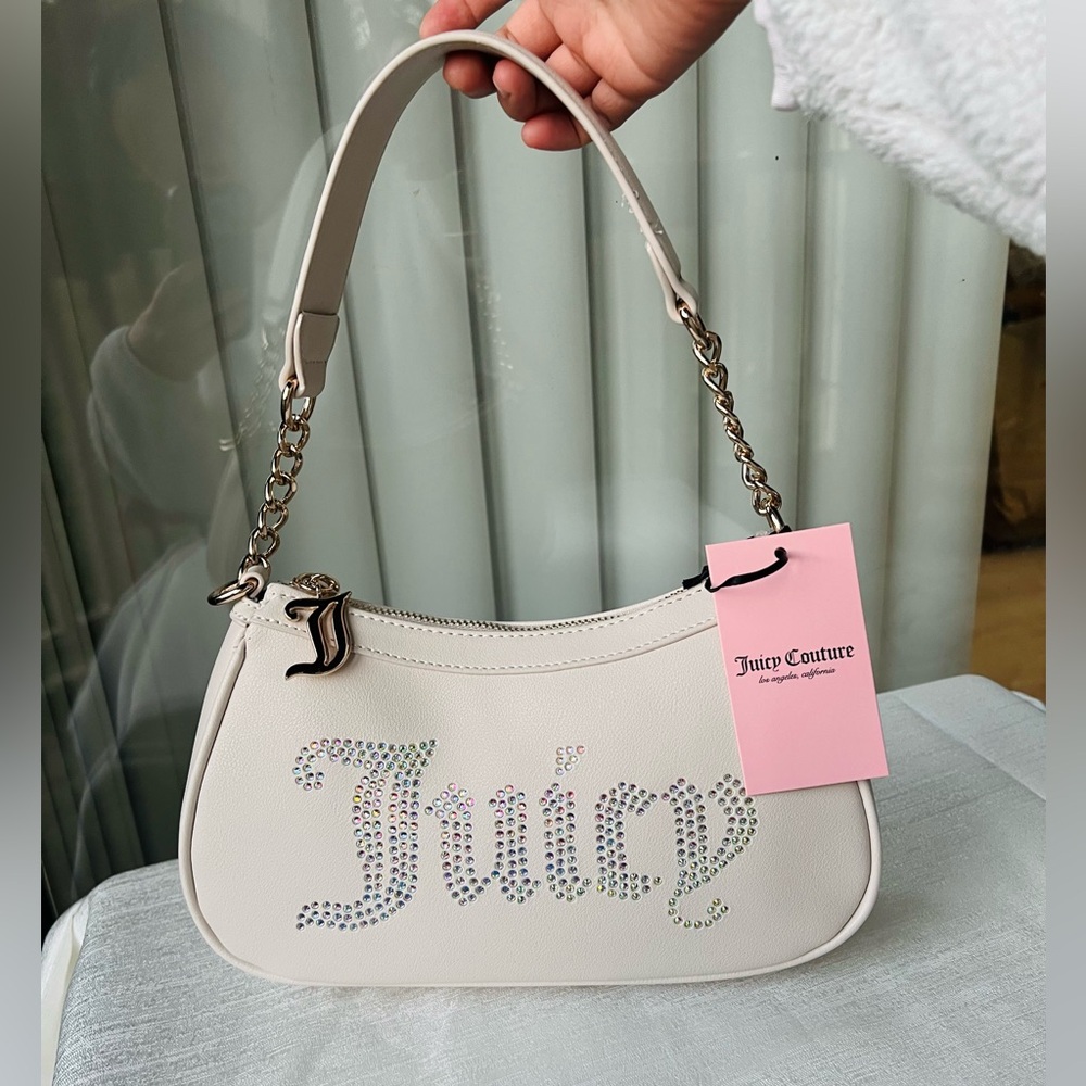 Juicy Couture Obsession Shoulder Bag - Angel White with Rhinestone Logo NWT - Picture 2 of 10